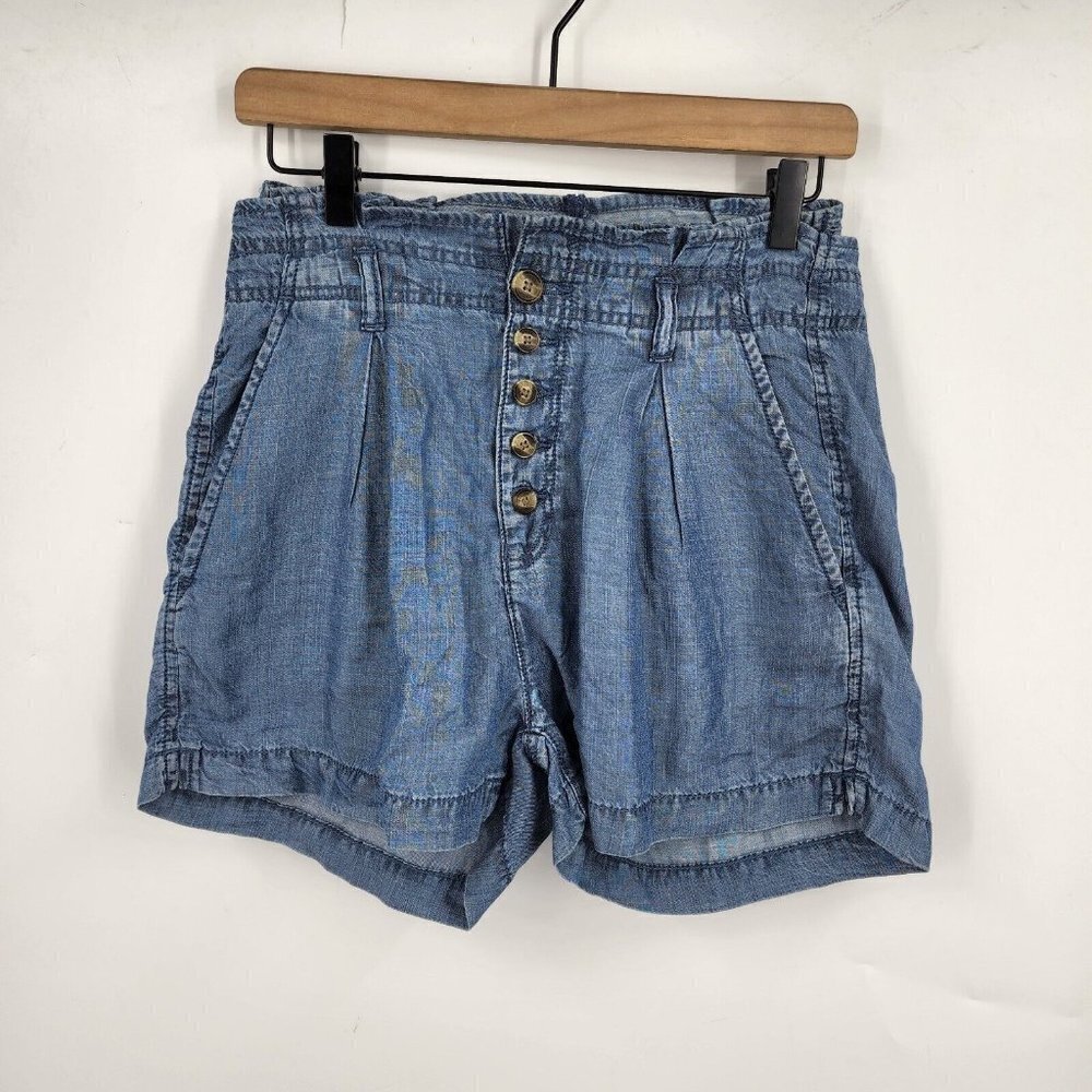 American Eagle Women's Chambray‎ Pleated Paperbag Button Fly Shorts Size 6 NWOT